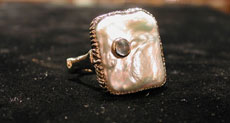Large Square Pearl Ring with Moonstone